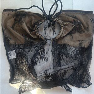 Lace Crop Top open front Black S